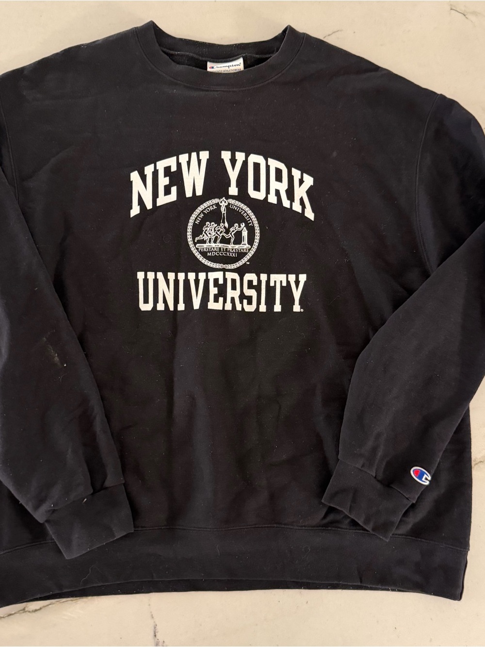 Champion NYU New York University Crewneck Sweatshirt Black Mens Sz XL